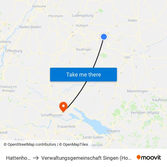 Hattenhofen to Verwaltungsgemeinschaft Singen (Hohentwiel) map