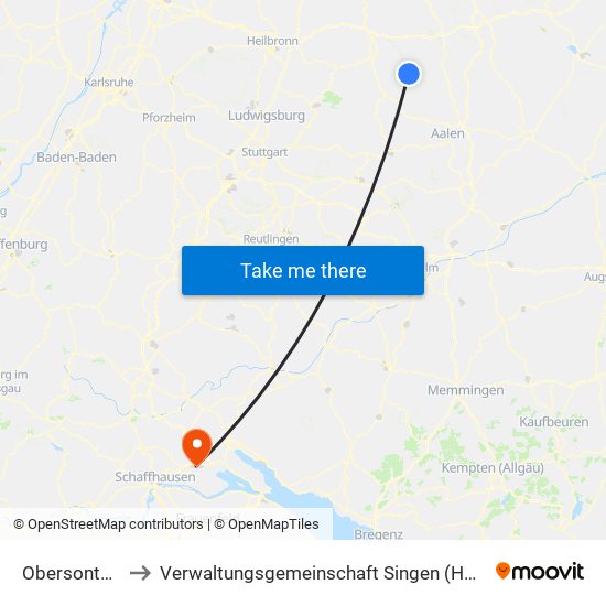 Obersontheim to Verwaltungsgemeinschaft Singen (Hohentwiel) map