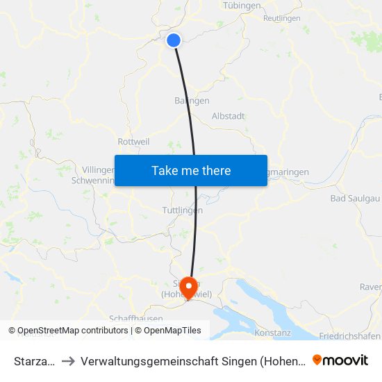 Starzach to Verwaltungsgemeinschaft Singen (Hohentwiel) map