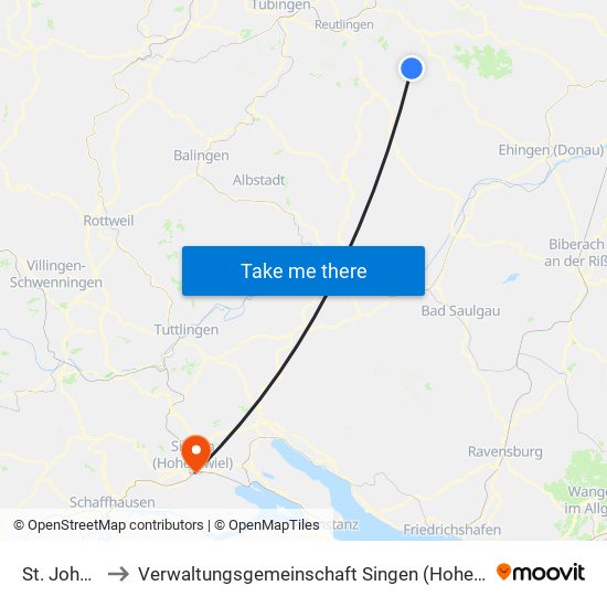 St. Johann to Verwaltungsgemeinschaft Singen (Hohentwiel) map