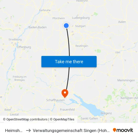 Heimsheim to Verwaltungsgemeinschaft Singen (Hohentwiel) map