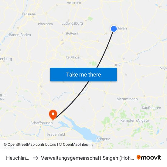 Heuchlingen to Verwaltungsgemeinschaft Singen (Hohentwiel) map