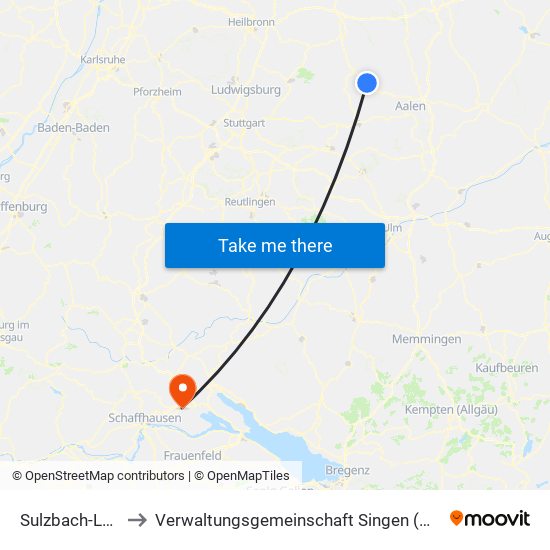 Sulzbach-Laufen to Verwaltungsgemeinschaft Singen (Hohentwiel) map