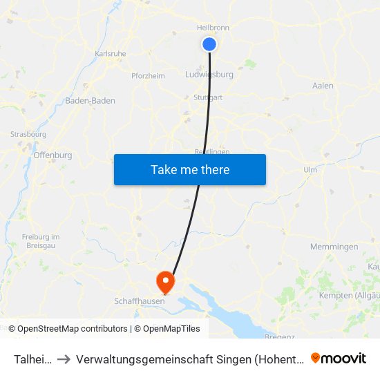 Talheim to Verwaltungsgemeinschaft Singen (Hohentwiel) map