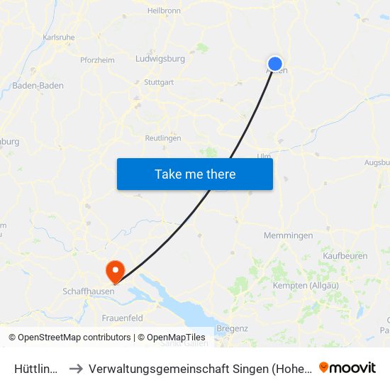 Hüttlingen to Verwaltungsgemeinschaft Singen (Hohentwiel) map