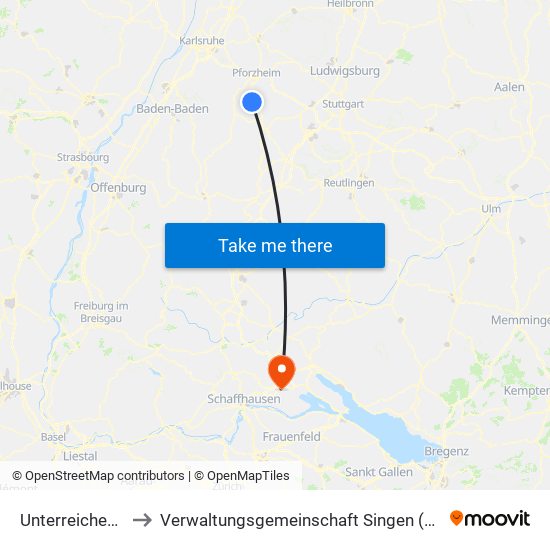 Unterreichenbach to Verwaltungsgemeinschaft Singen (Hohentwiel) map