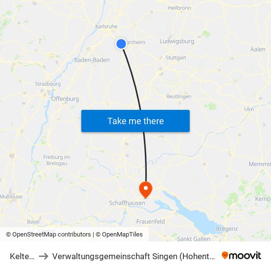 Keltern to Verwaltungsgemeinschaft Singen (Hohentwiel) map