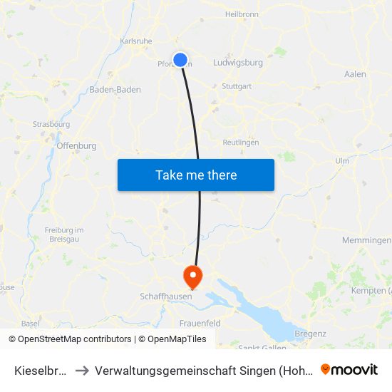 Kieselbronn to Verwaltungsgemeinschaft Singen (Hohentwiel) map