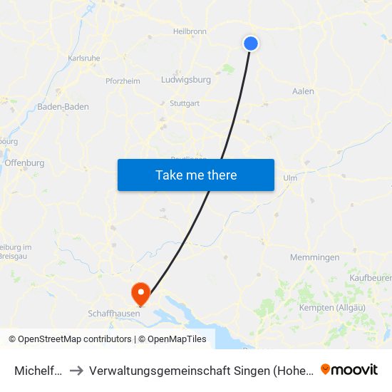 Michelfeld to Verwaltungsgemeinschaft Singen (Hohentwiel) map