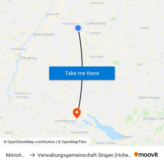 Mönsheim to Verwaltungsgemeinschaft Singen (Hohentwiel) map