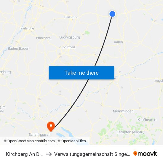 Kirchberg An Der Jagst to Verwaltungsgemeinschaft Singen (Hohentwiel) map