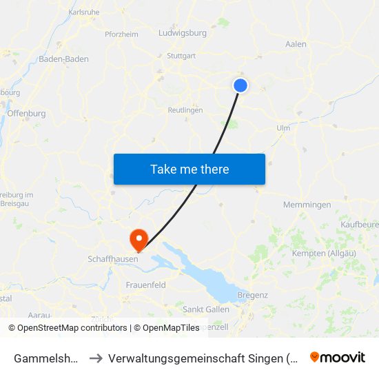 Gammelshausen to Verwaltungsgemeinschaft Singen (Hohentwiel) map