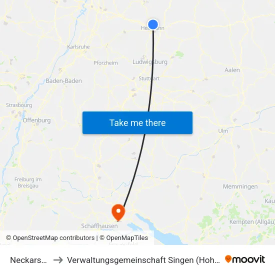 Neckarsulm to Verwaltungsgemeinschaft Singen (Hohentwiel) map