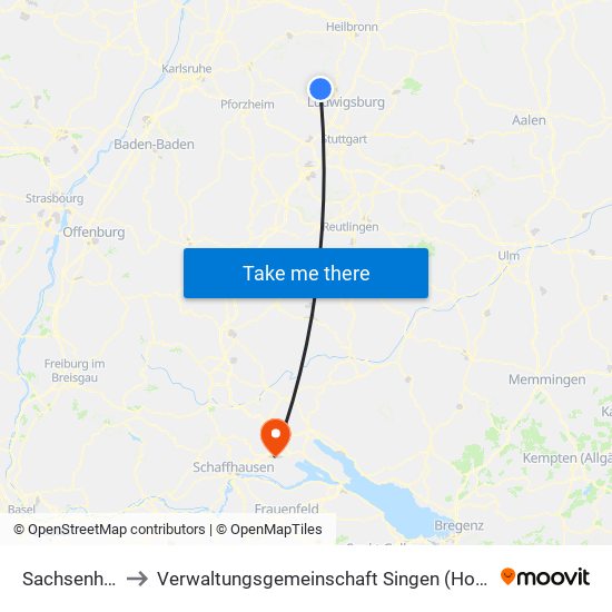 Sachsenheim to Verwaltungsgemeinschaft Singen (Hohentwiel) map