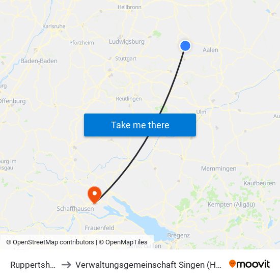 Ruppertshofen to Verwaltungsgemeinschaft Singen (Hohentwiel) map