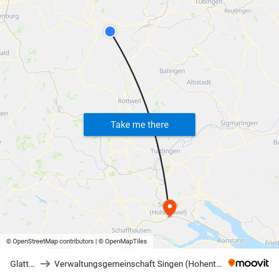 Glatten to Verwaltungsgemeinschaft Singen (Hohentwiel) map