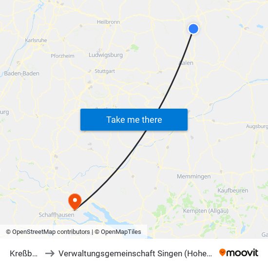 Kreßberg to Verwaltungsgemeinschaft Singen (Hohentwiel) map