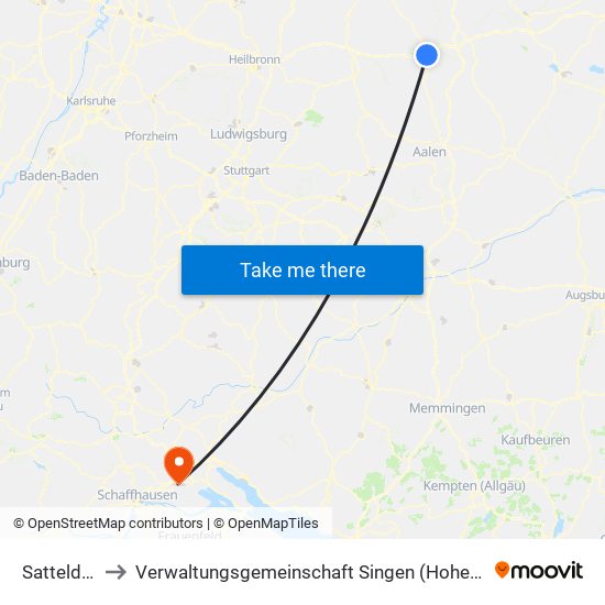 Satteldorf to Verwaltungsgemeinschaft Singen (Hohentwiel) map