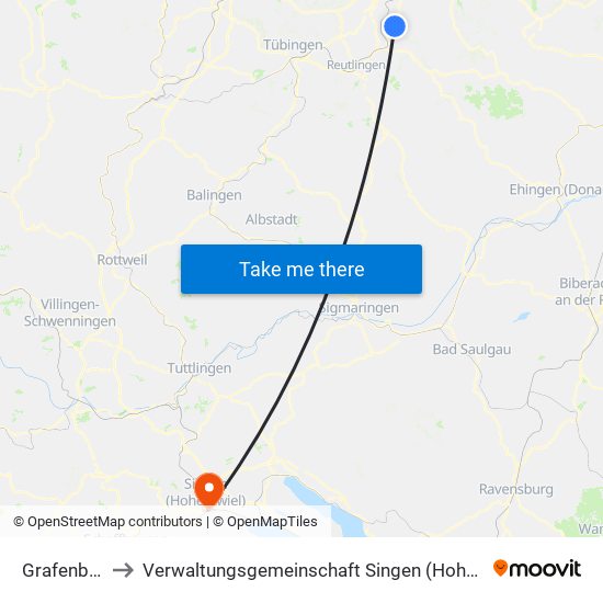 Grafenberg to Verwaltungsgemeinschaft Singen (Hohentwiel) map