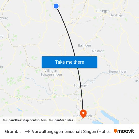 Grömbach to Verwaltungsgemeinschaft Singen (Hohentwiel) map