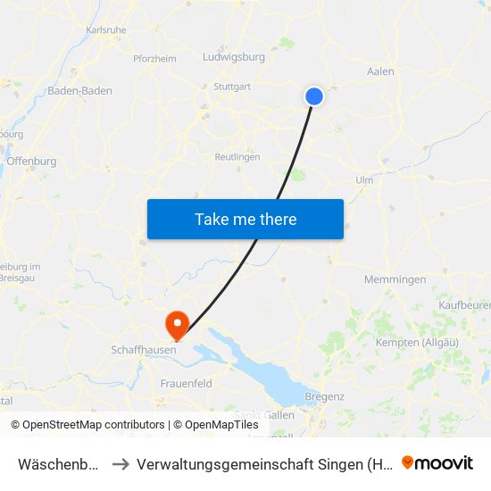 Wäschenbeuren to Verwaltungsgemeinschaft Singen (Hohentwiel) map