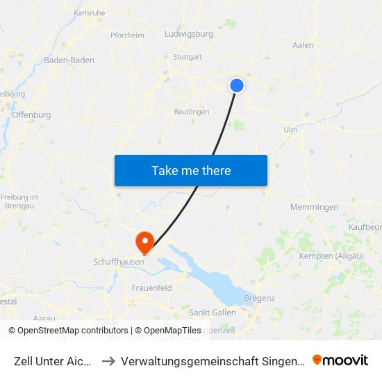 Zell Unter Aichelberg to Verwaltungsgemeinschaft Singen (Hohentwiel) map