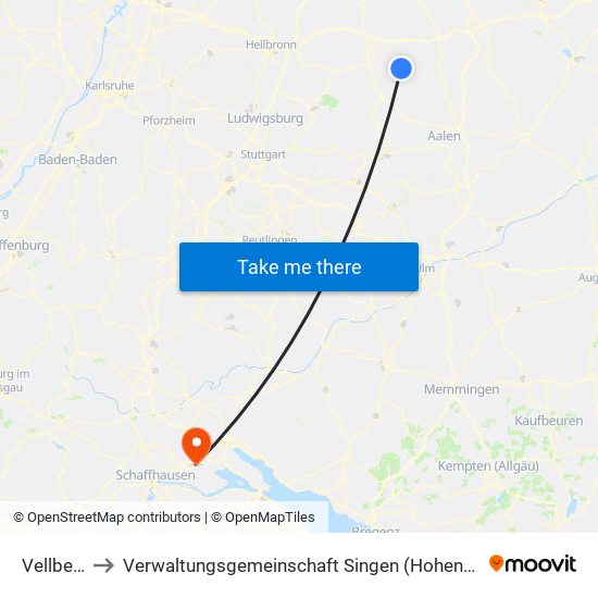 Vellberg to Verwaltungsgemeinschaft Singen (Hohentwiel) map