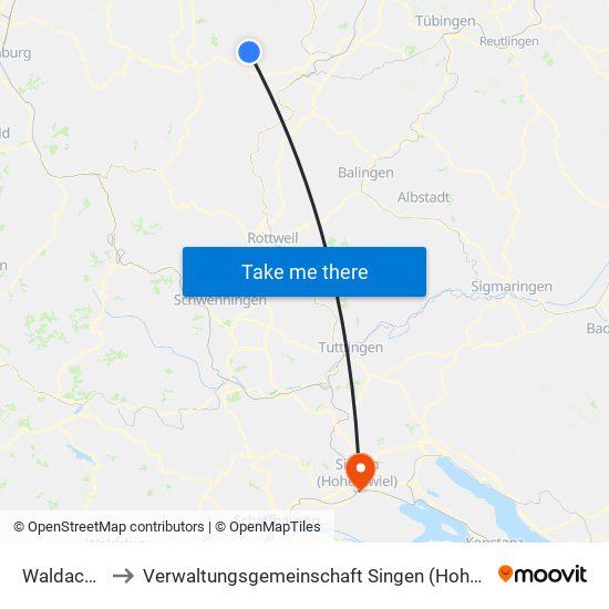 Waldachtal to Verwaltungsgemeinschaft Singen (Hohentwiel) map