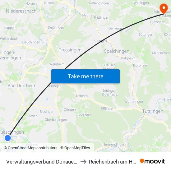 Verwaltungsverband Donaueschingen to Reichenbach am Heuberg map