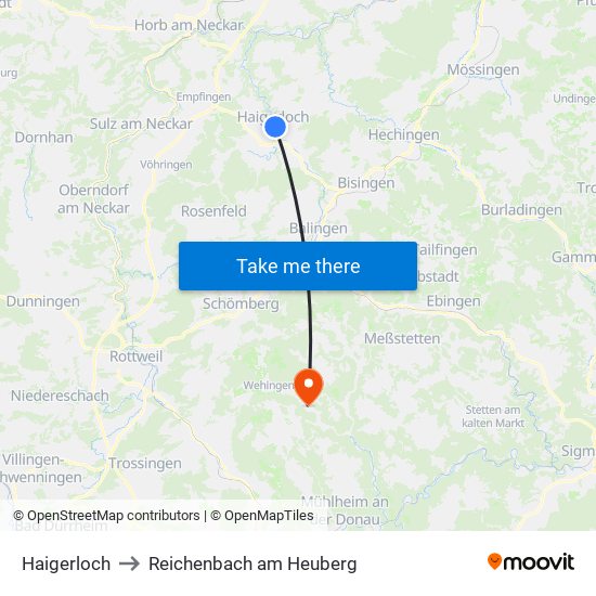 Haigerloch to Reichenbach am Heuberg map