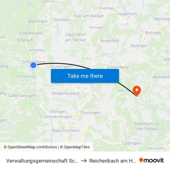 Verwaltungsgemeinschaft Schramberg to Reichenbach am Heuberg map