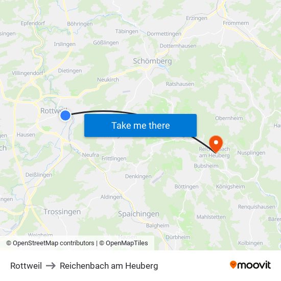 Rottweil to Reichenbach am Heuberg map