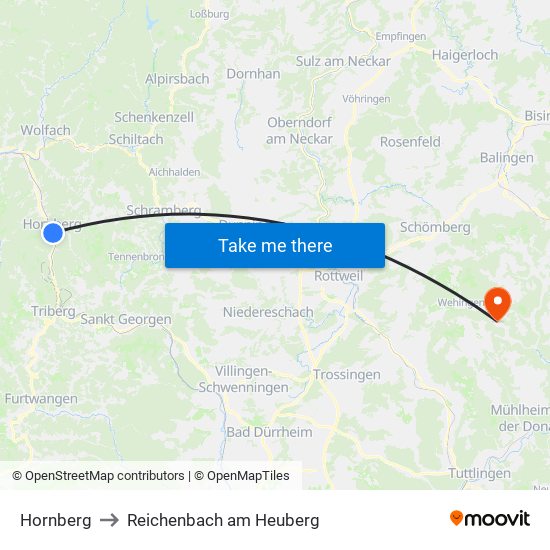 Hornberg to Reichenbach am Heuberg map