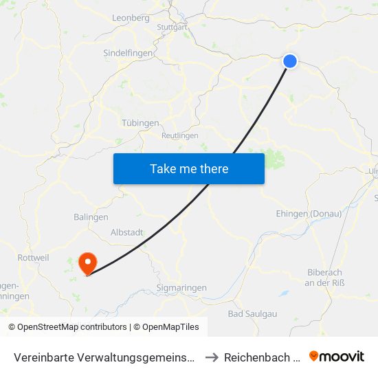 Vereinbarte Verwaltungsgemeinschaft Der Stadt Göppingen to Reichenbach am Heuberg map