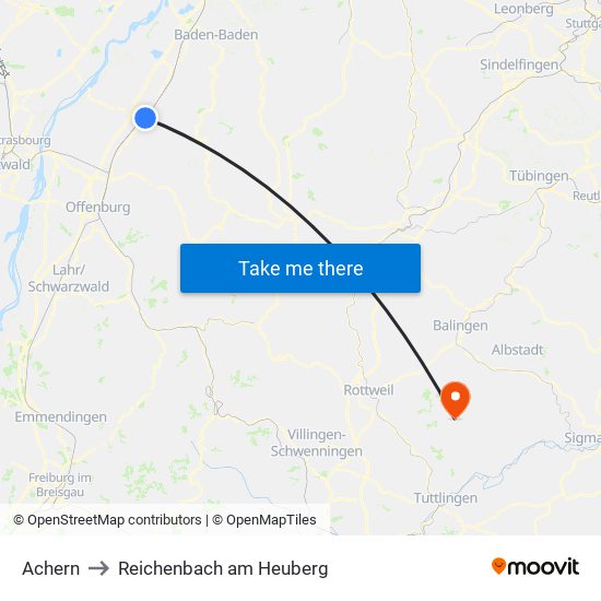 Achern to Reichenbach am Heuberg map