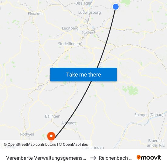 Vereinbarte Verwaltungsgemeinschaft Der Stadt Backnang to Reichenbach am Heuberg map