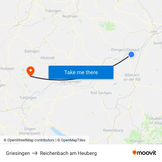 Griesingen to Reichenbach am Heuberg map