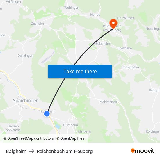 Balgheim to Reichenbach am Heuberg map