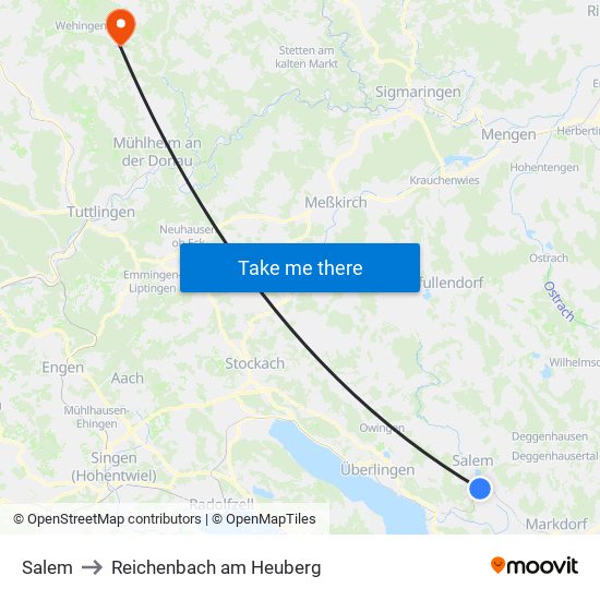 Salem to Reichenbach am Heuberg map