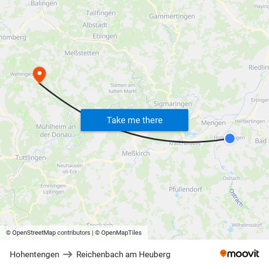 Hohentengen to Reichenbach am Heuberg map