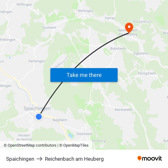 Spaichingen to Reichenbach am Heuberg map