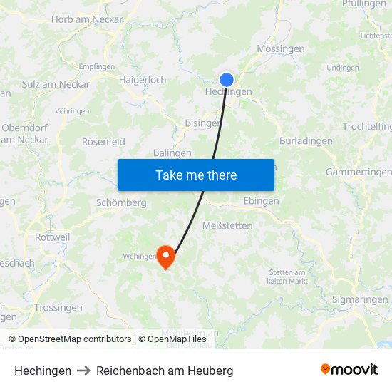 Hechingen to Reichenbach am Heuberg map