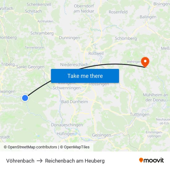 Vöhrenbach to Reichenbach am Heuberg map