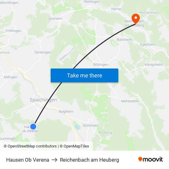 Hausen Ob Verena to Reichenbach am Heuberg map