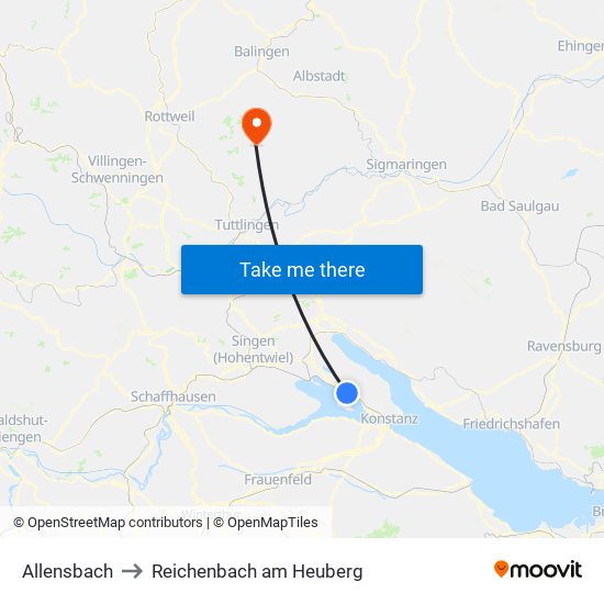 Allensbach to Reichenbach am Heuberg map