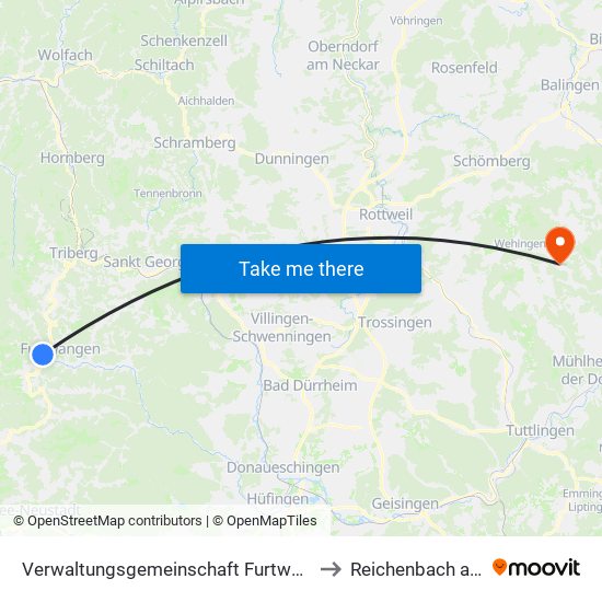 Verwaltungsgemeinschaft Furtwangen Im Schwarzwald to Reichenbach am Heuberg map