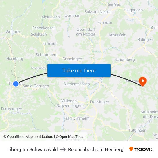 Triberg Im Schwarzwald to Reichenbach am Heuberg map