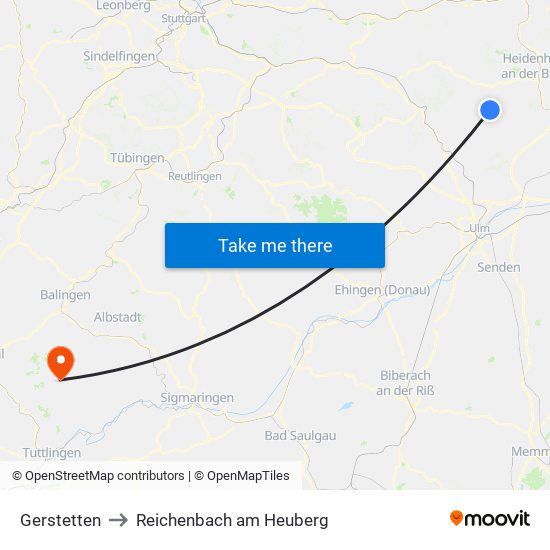 Gerstetten to Reichenbach am Heuberg map