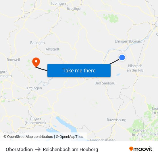 Oberstadion to Reichenbach am Heuberg map