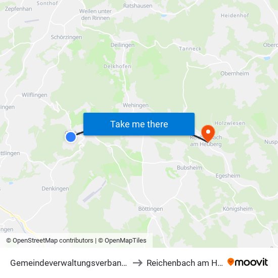 Gemeindeverwaltungsverband Heuberg to Reichenbach am Heuberg map